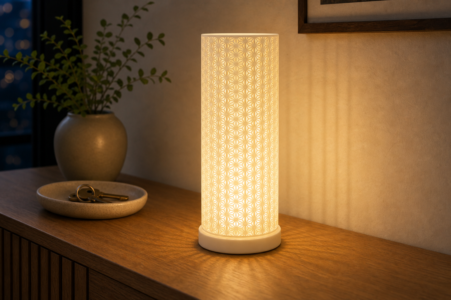 AI productfoto van de SpotOn3D Kumiko LED Large met lage base en hoge lampenkap